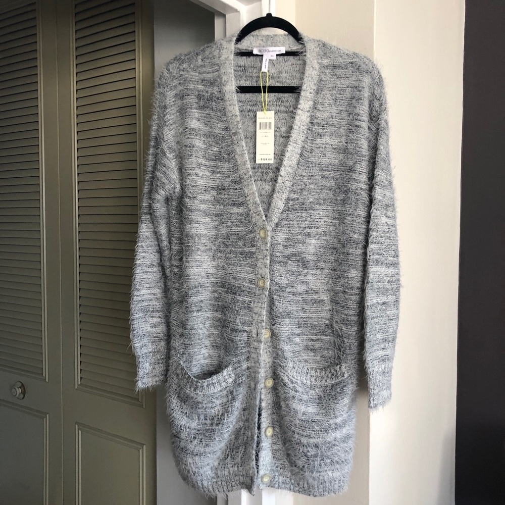 BCBGeneration Gray Fuzzy Cardigan NWT
